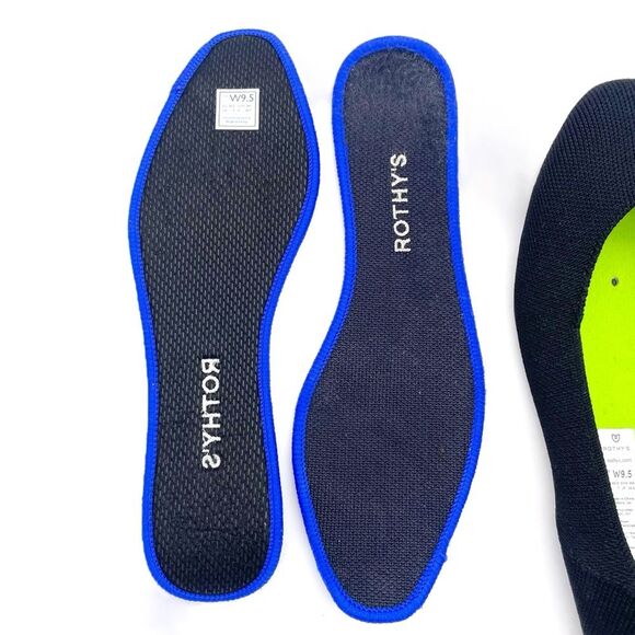 Rothy’s The Flat in Solid Black With Royal Blue Trim Recycled Textile Size 9.5 - Picture 12 of 16